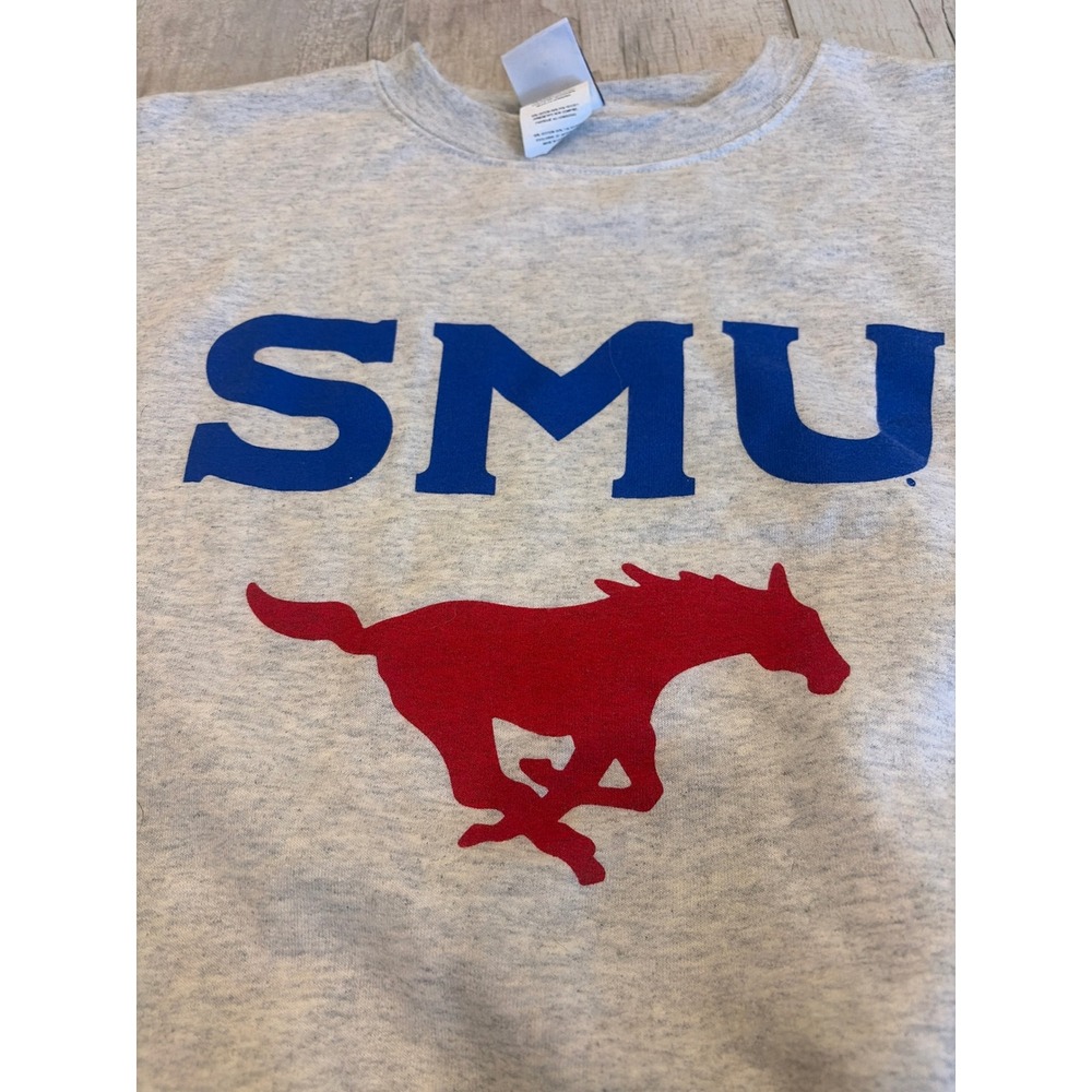 Champion SMU Mustangs Sweatshirt Gray Crewneck Mascot Logo Small